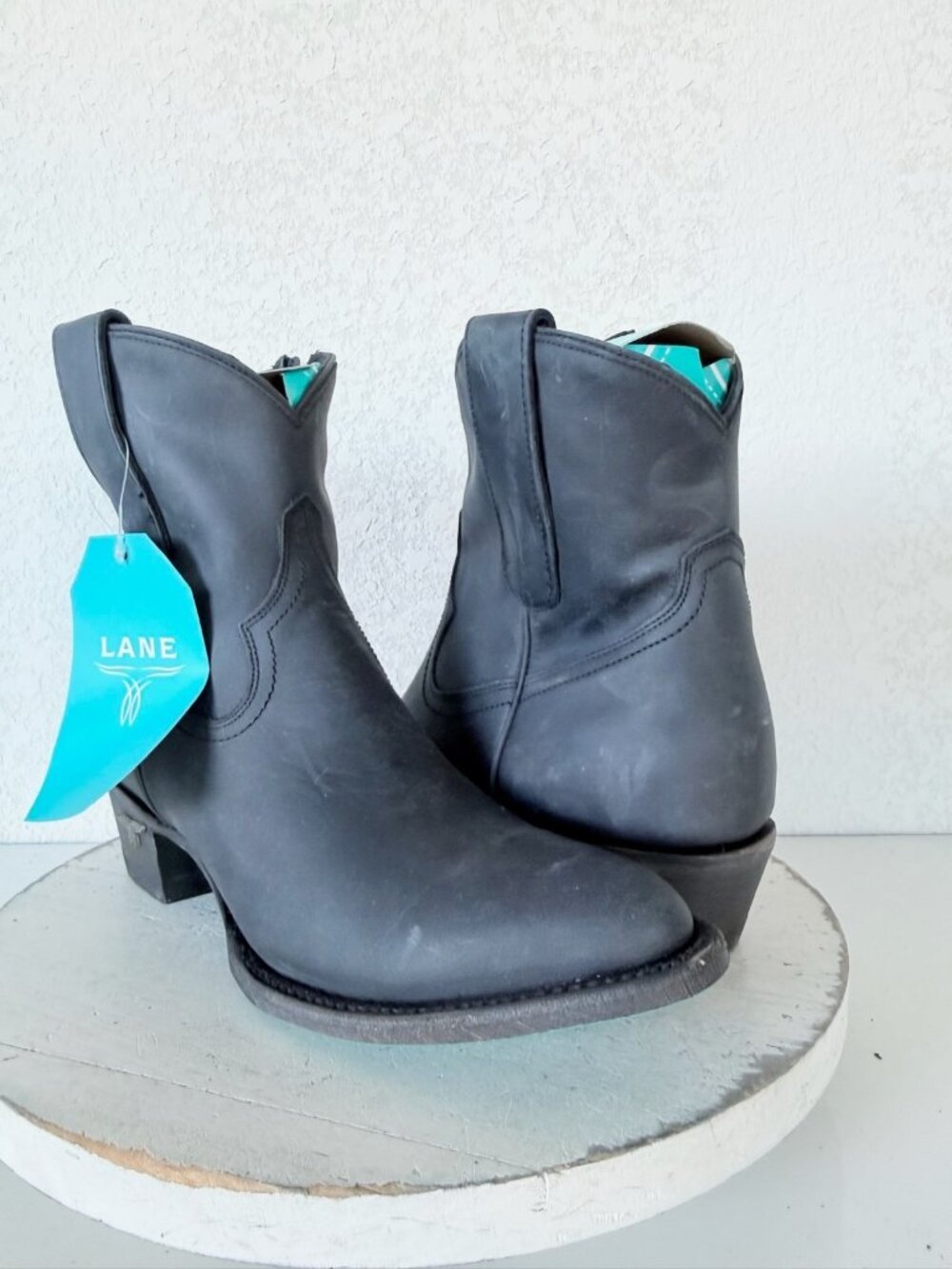 Lane PLAIN JANE Black Cowboy Boots Womens 9 Western Leather Cowgirl Short Ankle